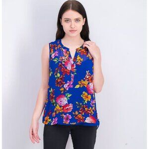 Daniel Rainn Floral Chiffon Sleeveless Top Womens XL Blue Multi Boho Office NEW